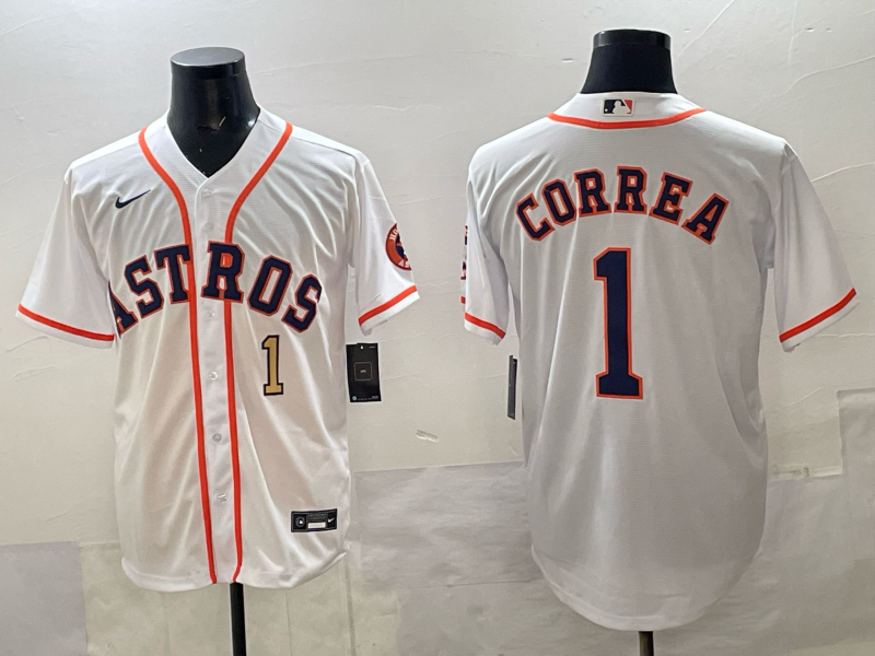 Men 2025 Houston Astros 1 Correa white Nike MLB Jersey 0034